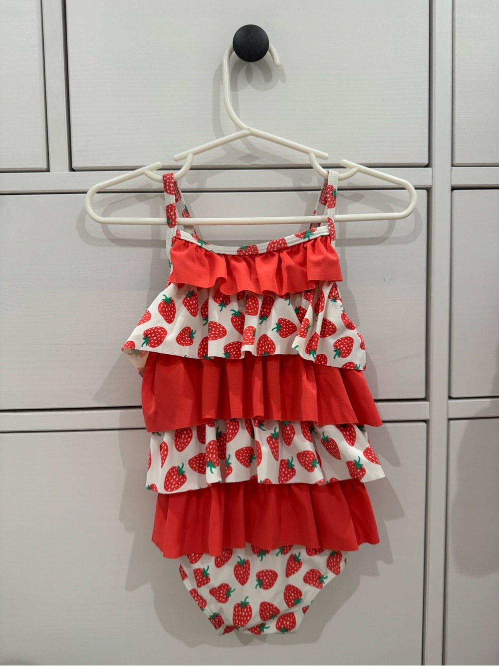 Boden Strawberry Ruffle One-Piece Swimsuit - Red & White